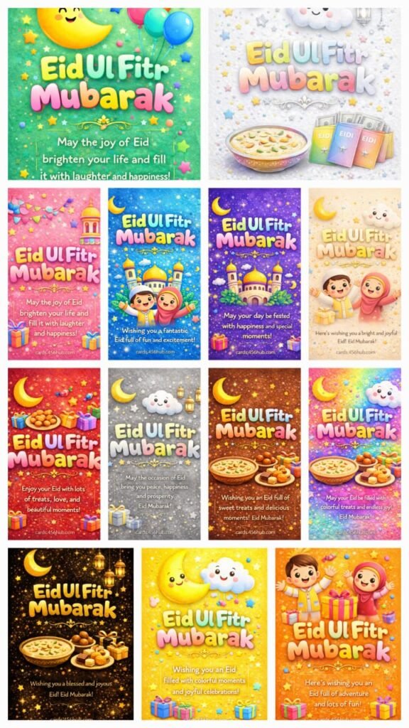 Cute Colorful Eid Mubarak Cards